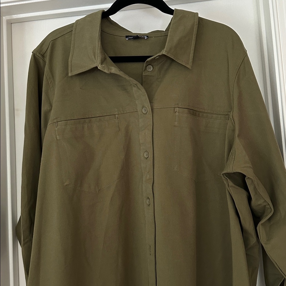 Universal Standard Olive Green Button-Up Shirt Dress - Picture 2 of 13
